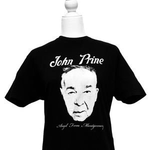 Black “JOHN PRINE” Short Sleeve Tee with Bold Graphic Design